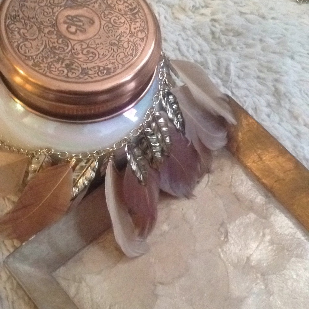 Tan feather bib statement necklace